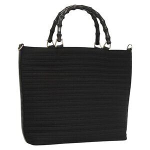 GUCCI Bamboo Hand Bag Nylon 2way Black Silver 000 1998 0588 Auth ar13511